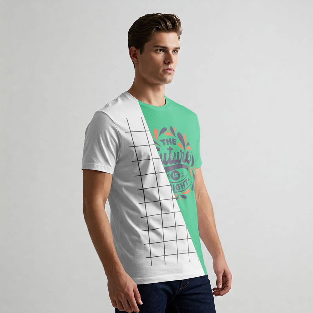Free T-Shirt Mockup PSD Files – Clean white T-shirt mockup with photorealistic details and design insertion.