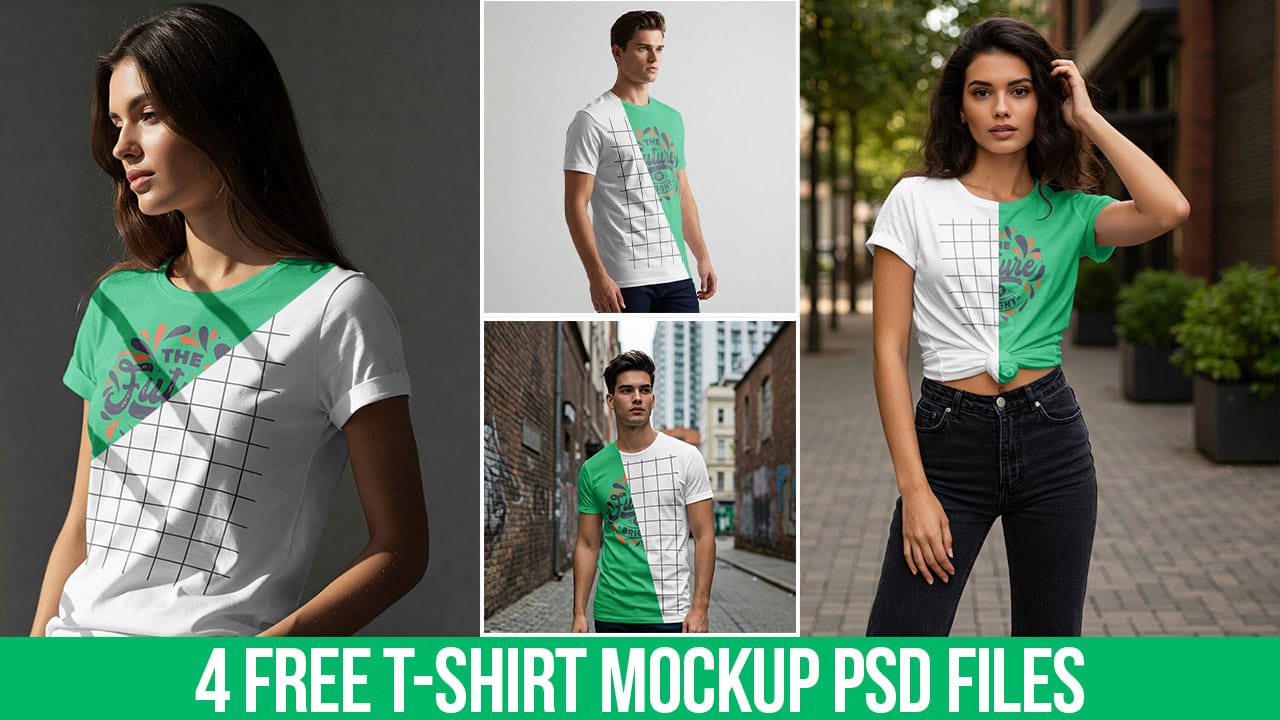 Free T-Shirt Mockup PSD Files – High-resolution white T-shirt laid flat with smart layers for easy design placement.
