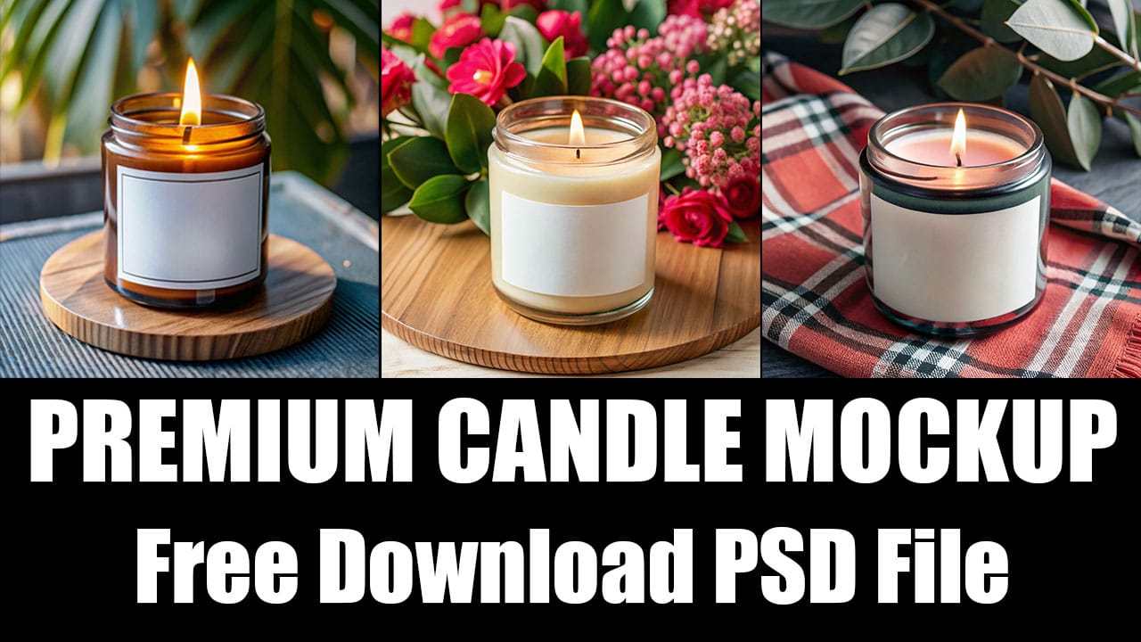 Free Candle Jar Mockup PSD Files: Realistic product packaging with editable smart layers for easy customization.